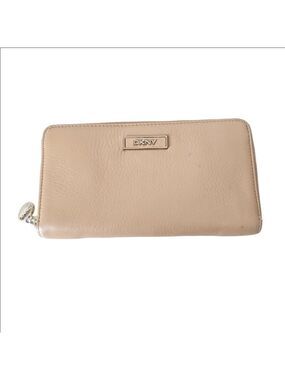 DKNY Tan Leather Zip Around Large Wallet